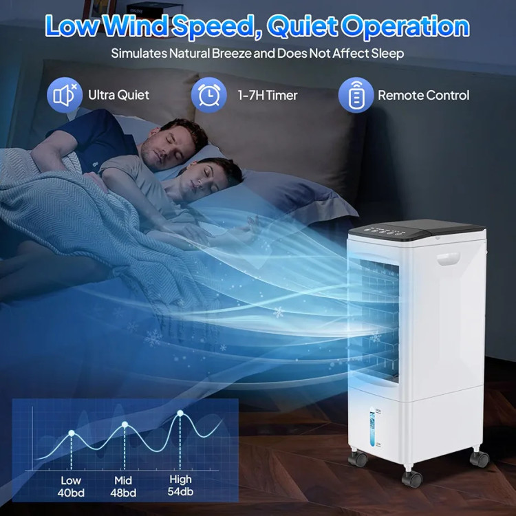 کولر تبخیری ۳ در ۱، برند Cixi مدل bw102y قابل حمل, دارای کنترل از راه دور، خنک کننده سریع و ۲ محفظه یخ، کولر آبی، تایمر ۱-۷ ساعته، سفید
