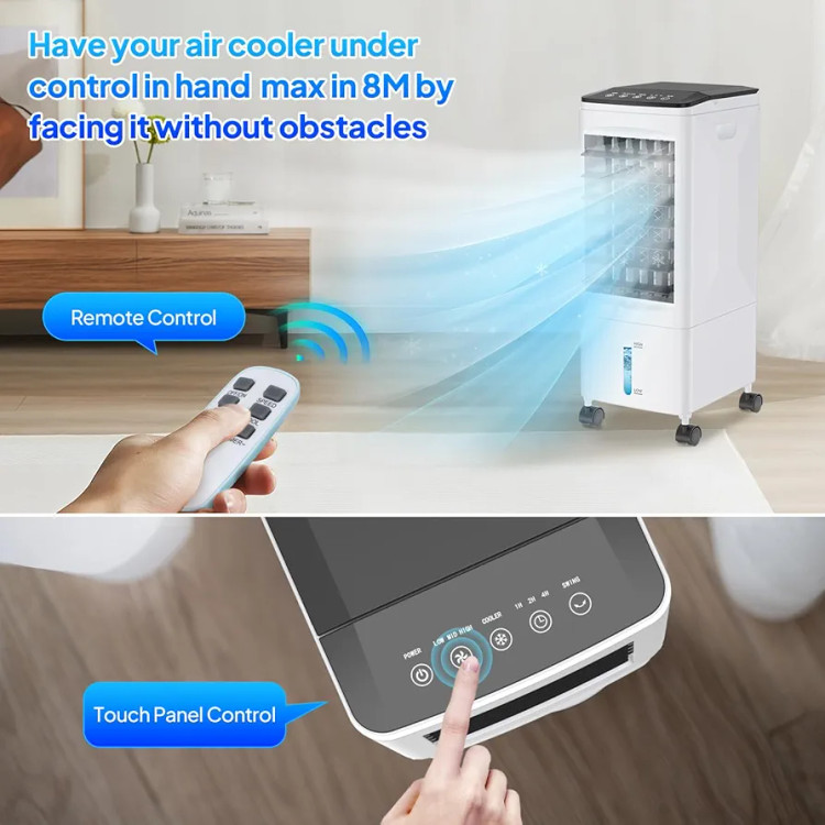 کولر تبخیری ۳ در ۱، برند Cixi مدل bw102y قابل حمل, دارای کنترل از راه دور، خنک کننده سریع و ۲ محفظه یخ، کولر آبی، تایمر ۱-۷ ساعته، سفید