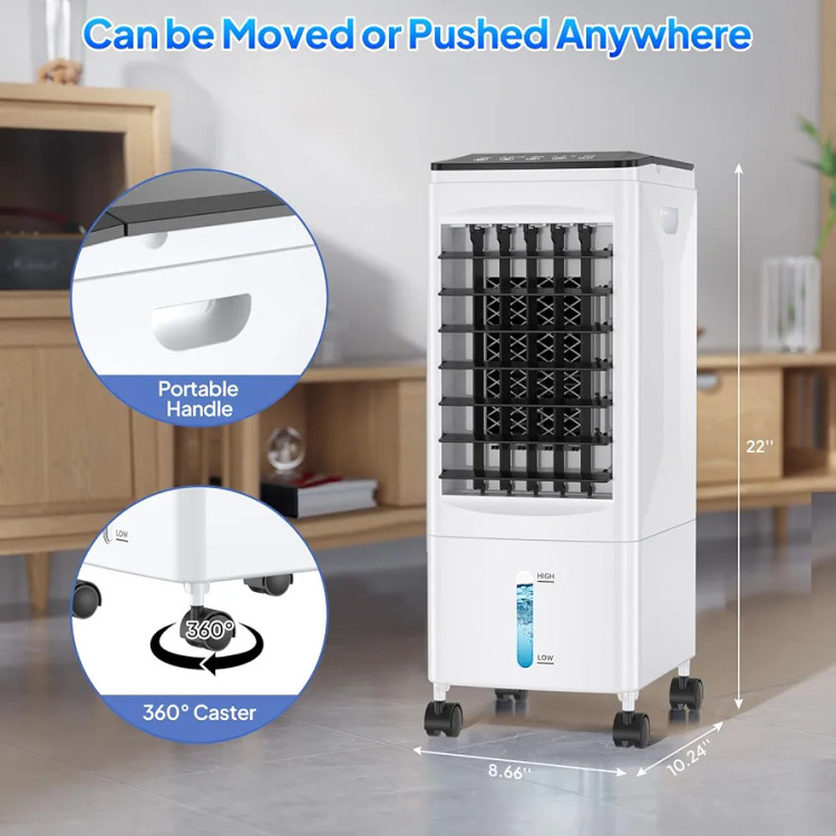کولر تبخیری ۳ در ۱، برند Cixi مدل bw102y قابل حمل, دارای کنترل از راه دور، خنک کننده سریع و ۲ محفظه یخ، کولر آبی، تایمر ۱-۷ ساعته، سفید