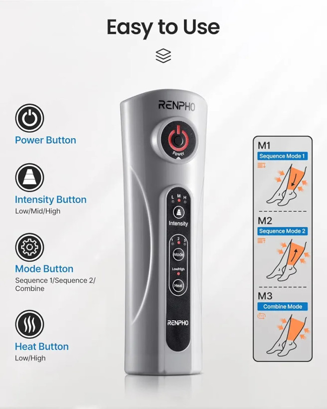 ماساژور با کمپرسور هوا و گرما مخصوص ساق پا برند Renpho مدل -RF-ALM072-H قابل استفاده برای کف پا،ران و بازو