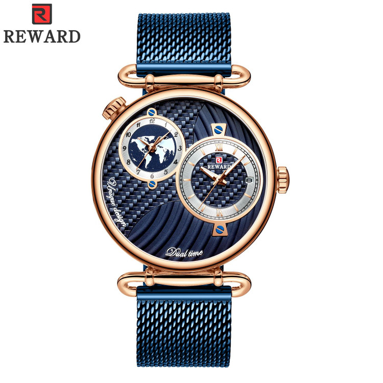 ساعت مچی مردانه ریوارد مدل REWARD 62002 REWARD 62002 دارای طراحی جذاب و دلنشین . موتور سیکو ژاپن بند جصیری قاب و بند فول استیل رنگ ثابت ضد زنگ ضد حساسیت ضد آب درحد دست شستن 3ATM شیشه هاردلکس منحنی مقاوم در برابر ضربه و خش حک برند ریوارد بر روی قفل و درب پشت( رنگ رز گلد آبی )