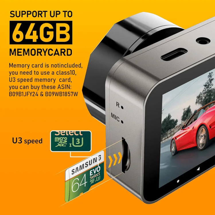 دوربین ثبت وقایع 3 کاناله IIWEY T2 PRO، دوربین داشبورد 1080P داخلی و خارجی برای خودرو، دارای 4 لامپ مادون قرمز، دوربین سه طرفه خودرو، دید در شب فوق العاده، مانیتور پارک 2.5 اینچی LCD، پورت USB C، ضبط حلقه ای