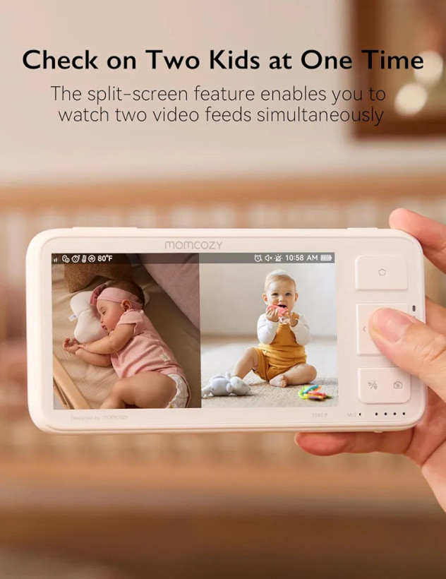 دوربین مراقبت نوزاد با دو دوربین 360 و یک مانیتور 5.5 اینچی با کیفیت تصویر فول اچ دی برند MOMCOZY مدل BM03
