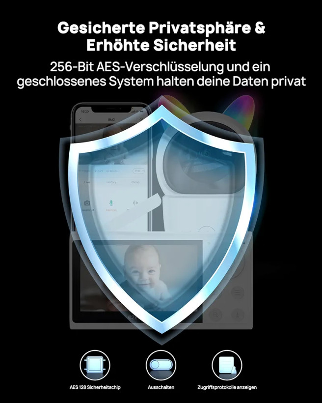 دوربین مراقبت کودک مانیتوردار 360 درجه با کیفیت 2k دارای قابلیت تشخیص حرکت و سنجش دمای اتاق برند CZEview مدل BM2 PRO