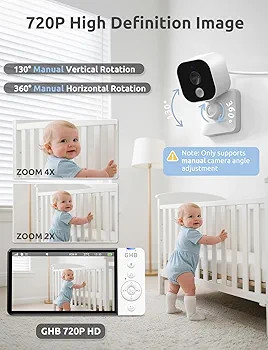 دوربین مراقبت کودک مانیتوردار با وای فای داخلی برند GHB مدل ABM700 با صفحه نمایش 5 اینچی کیفیت تصویر HD
