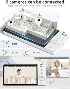 دوربین مراقبت کودک مانیتوردار با وای فای داخلی برند GHB مدل ABM700 با صفحه نمایش 5 اینچی کیفیت تصویر HD