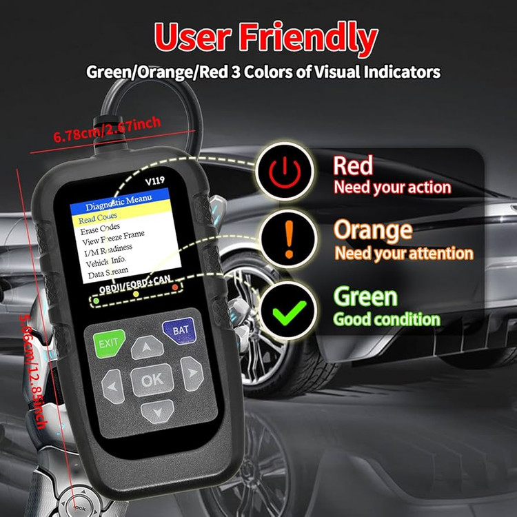 دیاگ OBD2 خودرو، ابزار تشخیصی، کدخوان، تستر ولتاژ، کد خطای چراغ چک موتور، OBD2/EOBD برای پروتکل OBDII خودرو و کامیون مدل V119