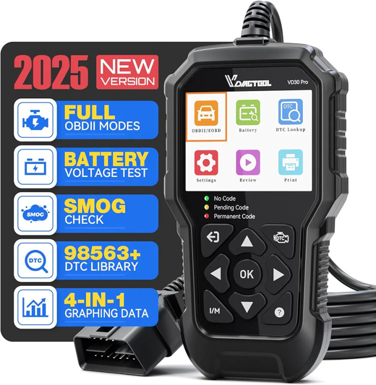 دیاگ خودرو VDIAGTOOL VD30 Pro Car Code Reader OBD2 برای اتومبیلها و کامیونها، بررسی کد موتور، اسکنر OBD2 با تنظیم مجدد، اسکنر OBDII