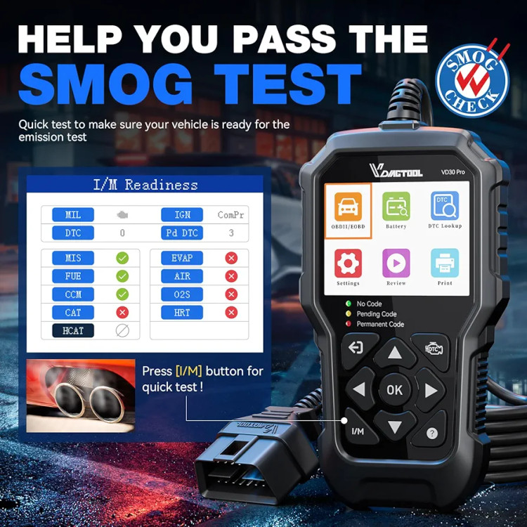 دیاگ خودرو VDIAGTOOL VD30 Pro Car Code Reader OBD2 برای اتومبیلها و کامیونها، بررسی کد موتور، اسکنر OBD2 با تنظیم مجدد، اسکنر OBDII