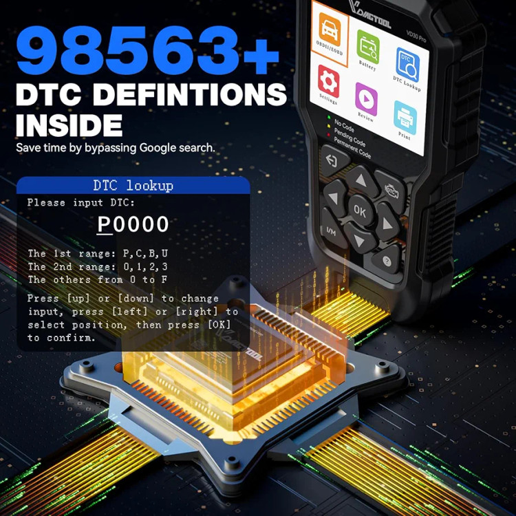 دیاگ خودرو VDIAGTOOL VD30 Pro Car Code Reader OBD2 برای اتومبیلها و کامیونها، بررسی کد موتور، اسکنر OBD2 با تنظیم مجدد، اسکنر OBDII