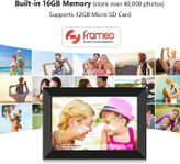 قاب عکس دیجیتال FRAMEO، وایفای ۱۰.۱ اینچ، صفحه نمایش لمسی HD IPS LCD، حافظه ۳۲ گیگابایت، چرخش خودکار، قابل نصب روی دیوار، راهاندازی آسان برای اشتراکگذاری عکسها و ویدیوها از طریق برنامه رایگان از هر کجا -- مدل zn-dp1002