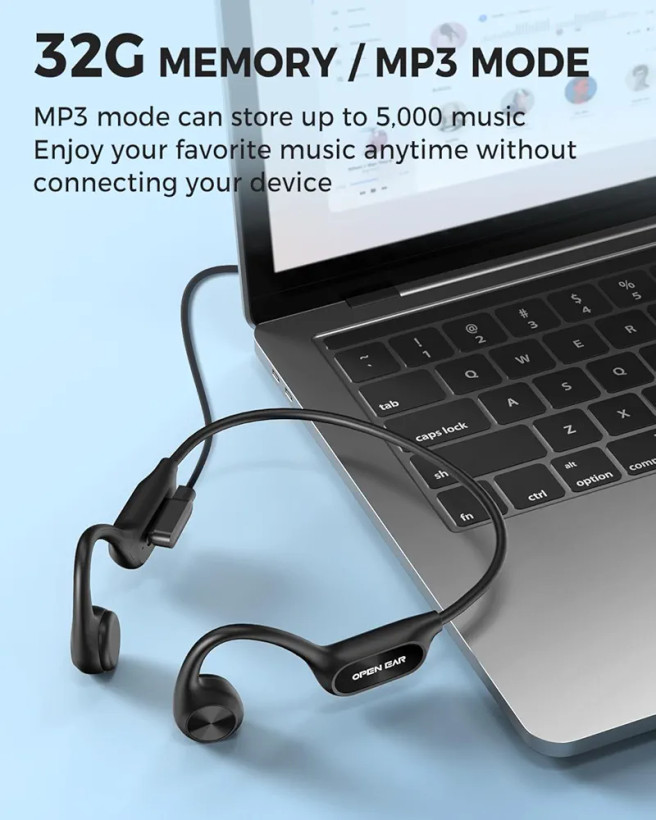 هدفون القایی استخوانی OPEN EAR مدل A9 ضدآب (IPX8) با 32 گیگ حافظه داخلی (بار آمازون)