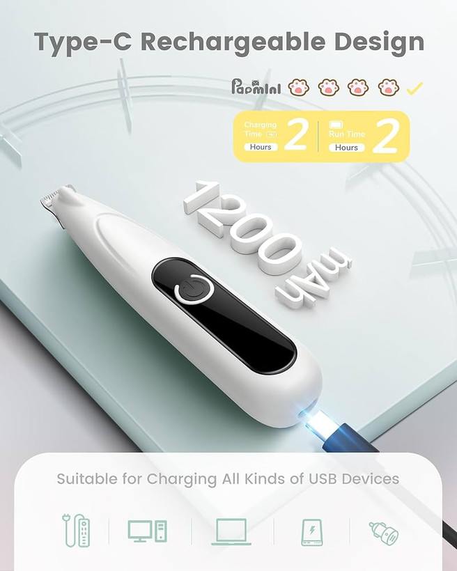 ماشین اصلاح سگ و گربه PAPMINI با نمایشگر LED، کمصدا 35dB، تیغه سرامیکی 20 میلیمتری و شارژ Type-C