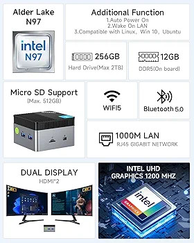 مینی کامپیوتر برند GMKtec مدل G5,با رم 12 گیگابایت،حافظه داخلی SSD 256GB و cpu چهار هسته ای Intel نسل 12