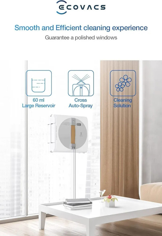 ربات شیشه پاک کن ECOVACS WINBOT W1S با اسپری دوگانه آب، ربات شیشه پاک کن برقی فوق پیشرفته با کنترل از طریق اپلیکیشن و برنامه ریزی هوشمند مسیر، سنسورهای ضد سقوط - ایده آل برای ساختمان های بلند و مصارف خانگی(لطفا مقایسه آن را با مدل w1pro در قسمت آخر توضیحات را مطالعه کنید)