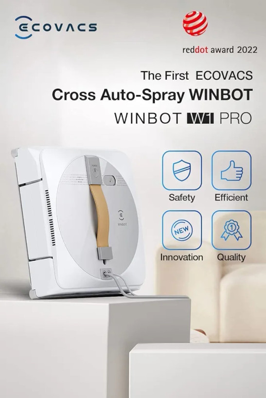 ربات شیشه پاک کن ECOVACS WINBOT W1S با اسپری دوگانه آب، ربات شیشه پاک کن برقی فوق پیشرفته با کنترل از طریق اپلیکیشن و برنامه ریزی هوشمند مسیر، سنسورهای ضد سقوط - ایده آل برای ساختمان های بلند و مصارف خانگی(لطفا مقایسه آن را با مدل w1pro در قسمت آخر توضیحات را مطالعه کنید)