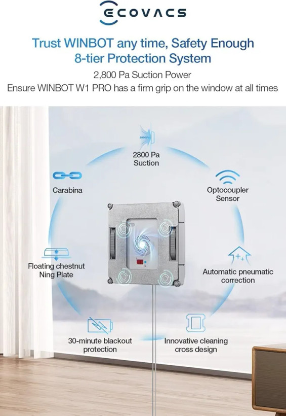 ربات شیشه پاک کن ECOVACS WINBOT W1S با اسپری دوگانه آب، ربات شیشه پاک کن برقی فوق پیشرفته با کنترل از طریق اپلیکیشن و برنامه ریزی هوشمند مسیر، سنسورهای ضد سقوط - ایده آل برای ساختمان های بلند و مصارف خانگی(لطفا مقایسه آن را با مدل w1pro در قسمت آخر توضیحات را مطالعه کنید)