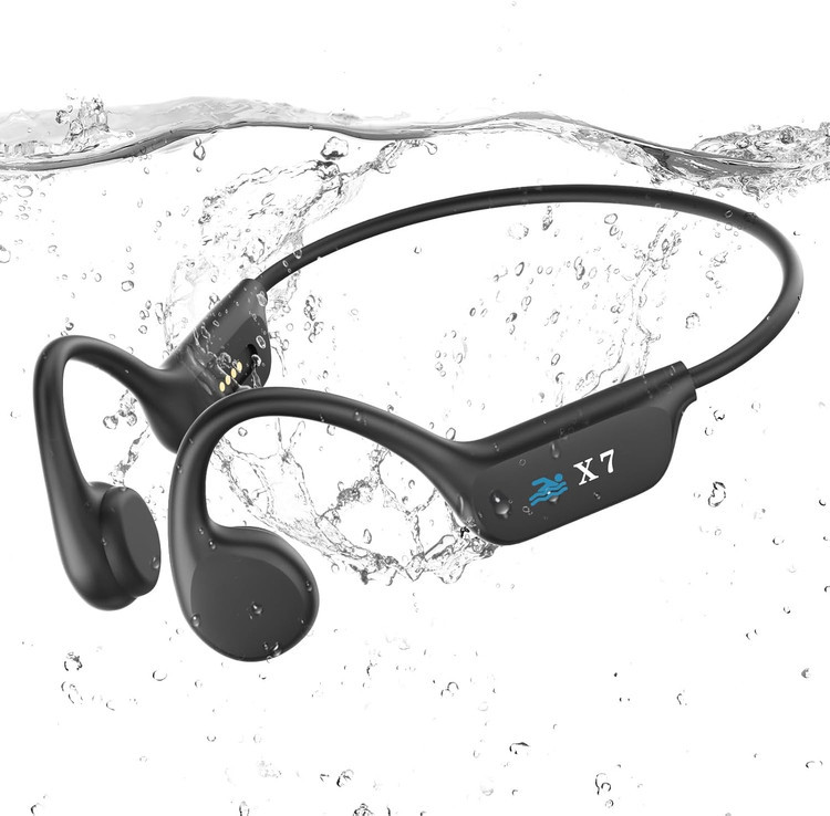 هدفون شنا x7 - هدفون هدایت استخوانی، پخش کننده MP3 داخلی ضد آب IP68 با حافظه 32 گیگابایت، هدفون شنا در زیر آب، هدفون بیسیم بلوتوث 5.3، مناسب برای دویدن، دوچرخه سواری (مشکی)