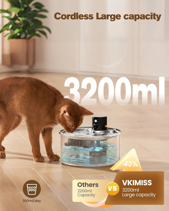 آبخوری اتوماتیک سگ و گربه (بیسیم) 3.2 لیتری با ظرف استیل سنسور حرکتی برند VKIMISS