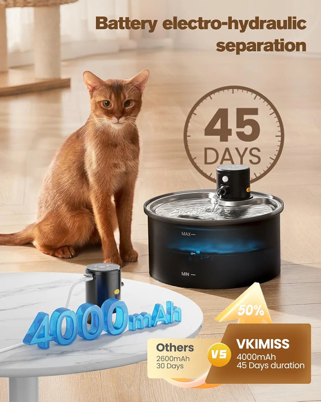 آبخوری اتوماتیک سگ و گربه (بیسیم) 3.2 لیتری با ظرف استیل سنسور حرکتی برند VKIMISS