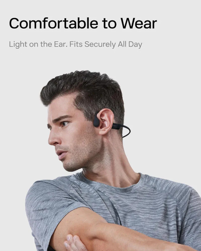 SHOKZ OpenRun هدفون استخوانی بلوتوثی ورزشی، بدون پوشش گوش، ضد عرق، ۸ ساعت پخش، با میکروفون – مشکی
