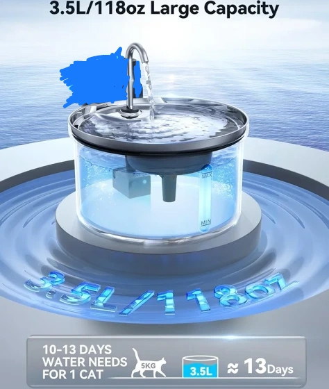آبخوری هوشمند تمام استیل ضد زنگ گربه و سگ 3.5 لیتری برند feelneedy مدل fn-w08