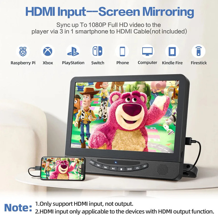 پخشکننده DVD قابلحمل ۱۲ اینچی برای خودرو با ورودی HDMI با کیفیت 1080P، پخشکننده DVD شارژی خودرو FELEMAN با دو صفحهنمایش و انتقال سیگنال دیجیتال Full HD، پشتیبانی از USB و قابلیت ذخیره آخرین وضعیت (۱ پخشکننده + ۱ مانیتور)»