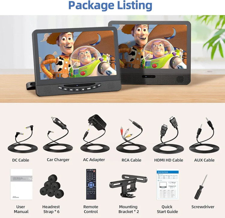 پخشکننده DVD قابلحمل ۱۲ اینچی برای خودرو با ورودی HDMI با کیفیت 1080P، پخشکننده DVD شارژی خودرو FELEMAN با دو صفحهنمایش و انتقال سیگنال دیجیتال Full HD، پشتیبانی از USB و قابلیت ذخیره آخرین وضعیت (۱ پخشکننده + ۱ مانیتور)»