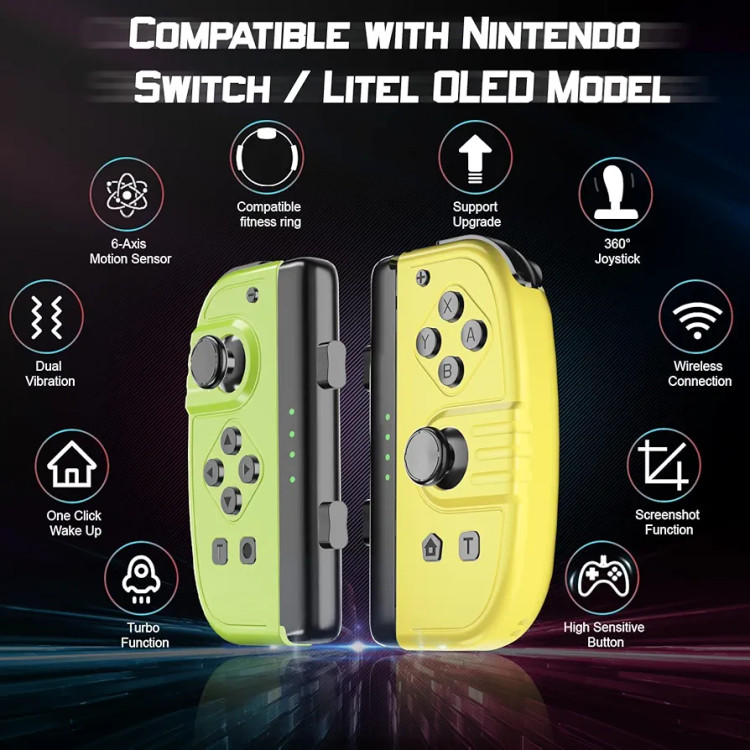 دستههای Joy-Con بیسیم Gamrombo برای نینتندو سوییچ، سازگار با کنسول Switch و کامپیوتر، پشتیبانی از Turbo، لرزش دوگانه، سنسور حرکتی حساس و بازیهای ورزشی Ring Fit �