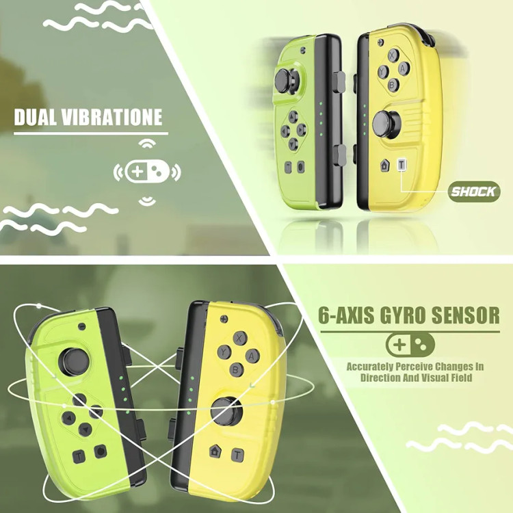 دستههای Joy-Con بیسیم Gamrombo برای نینتندو سوییچ، سازگار با کنسول Switch و کامپیوتر، پشتیبانی از Turbo، لرزش دوگانه، سنسور حرکتی حساس و بازیهای ورزشی Ring Fit �