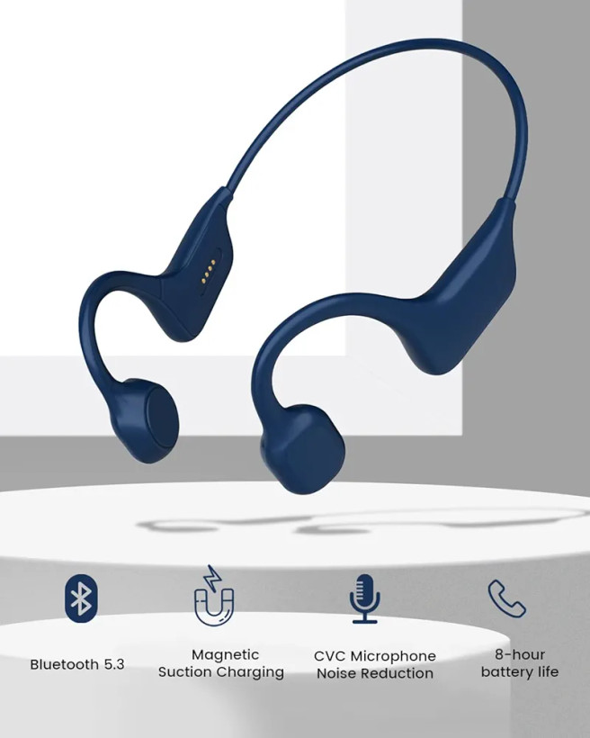 هدفون انتقال صدا از طریق استخوان SANOTO، هدفون Open Ear با بلوتوث 5.3، بیسیم، ضدآب و ضدتعریق IPX7، مناسب دویدن، دوچرخهسواری و ورزش (آبی)
