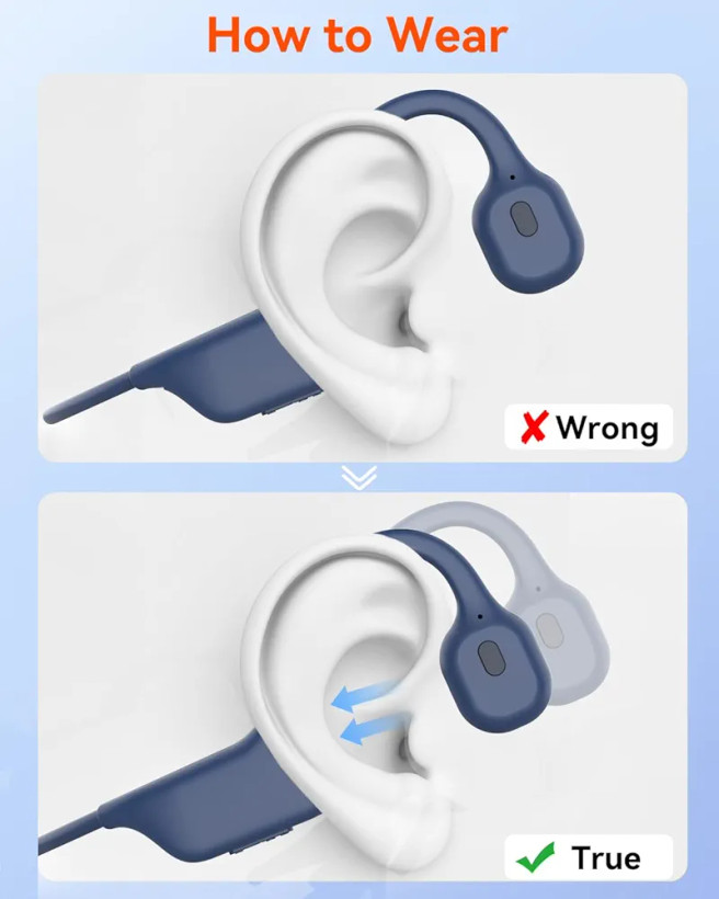 هدفون انتقال صدا از طریق استخوان SANOTO، هدفون Open Ear با بلوتوث 5.3، بیسیم، ضدآب و ضدتعریق IPX7، مناسب دویدن، دوچرخهسواری و ورزش (آبی)