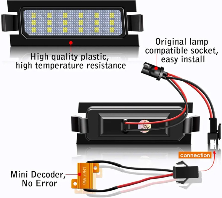 لامپ LED چراغ پلاک عقب TECTICO – نور سفید روشن SMD – مناسب چراغ پلاک هیوندای i30 CW / GD هاچبک ۵ در، النترا GT، کیا Pro Ceed – بسته ۲ عددی 🚗💡