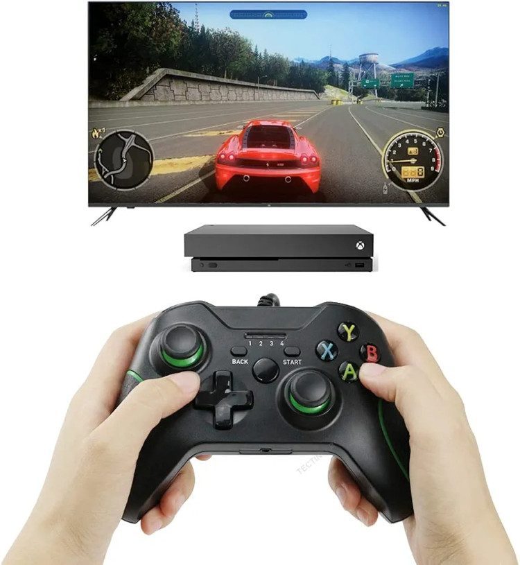 دسته بازی سیمی USB مخصوص ایکسباکس وان | گیمپد و جویپد سازگار با مایکروسافت Xbox One / X / S / Elite و کامپیوتر (ویندوز ۷/۸/۱۰) - رنگ مشکی