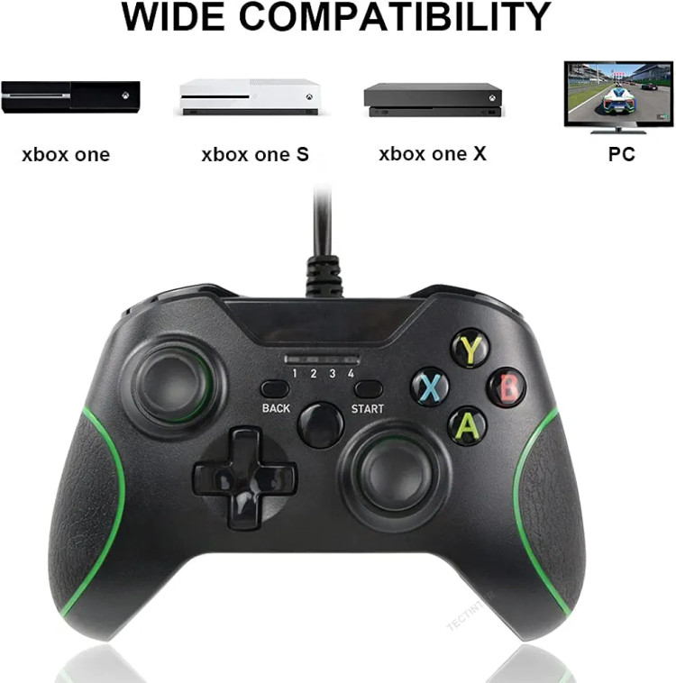دسته بازی سیمی USB مخصوص ایکسباکس وان | گیمپد و جویپد سازگار با مایکروسافت Xbox One / X / S / Elite و کامپیوتر (ویندوز ۷/۸/۱۰) - رنگ مشکی