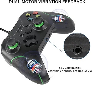 دسته بازی سیمی USB مخصوص ایکسباکس وان | گیمپد و جویپد سازگار با مایکروسافت Xbox One / X / S / Elite و کامپیوتر (ویندوز ۷/۸/۱۰) - رنگ مشکی