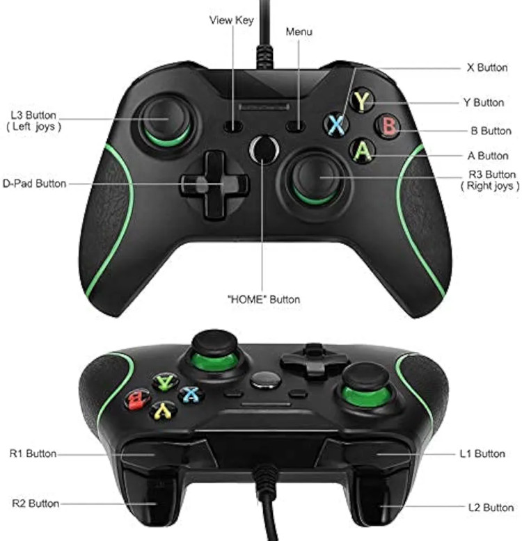 دسته بازی سیمی USB مخصوص ایکسباکس وان | گیمپد و جویپد سازگار با مایکروسافت Xbox One / X / S / Elite و کامپیوتر (ویندوز ۷/۸/۱۰) - رنگ مشکی