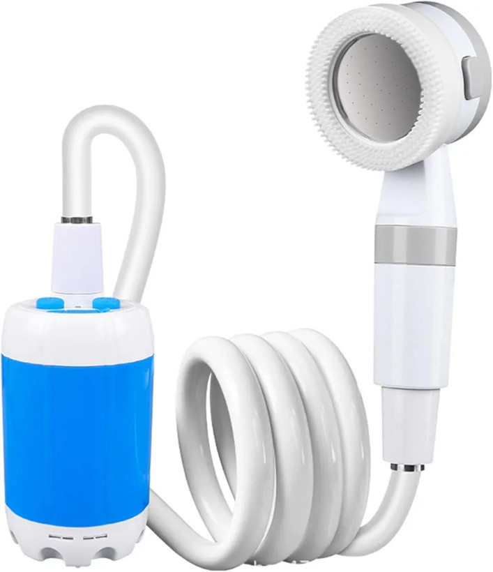 دوش کمپینگ قابل حمل مدل پایه (آبی) – شارژی با USB، مجهز به باتری ۶۰۰۰ میلیآمپرساعت، مناسب دوش فضای باز و شستوشوی خودرو