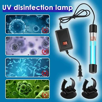 لامپ استریلکننده UV آکواریوم ۵ وات آکوالایت (AquaLight) | ضد جلبک و شفافساز آب(به همراه پایه مکنده)((این لامپ برای برق ۱۱۰ ولت طراحی شده،برای استفاده باید یک مبدل ۱۱۰ به ۲۲۰ ولت تهیه کنید))