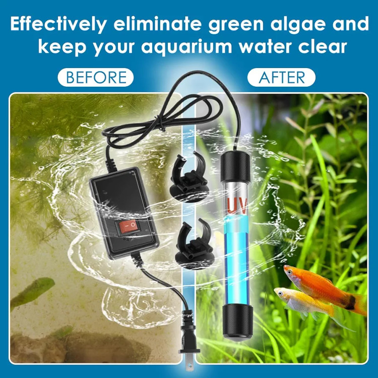 لامپ استریلکننده UV آکواریوم ۵ وات آکوالایت (AquaLight) | ضد جلبک و شفافساز آب(به همراه پایه مکنده)((این لامپ برای برق ۱۱۰ ولت طراحی شده،برای استفاده باید یک مبدل ۱۱۰ به ۲۲۰ ولت تهیه کنید))