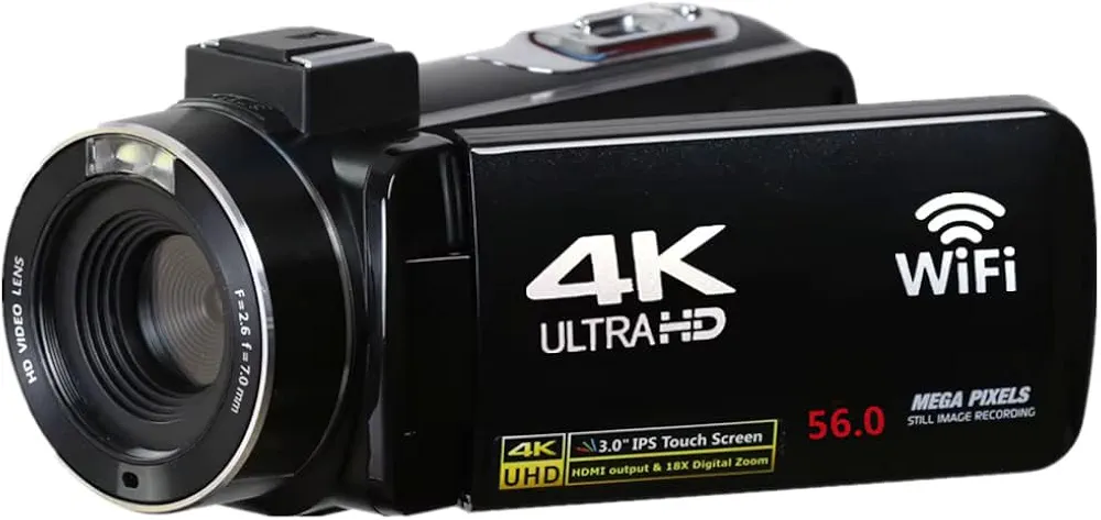 دوربین فیلمبرداری دیجیتال 4K مای‌تک‌ویژن، ۵۶ مگاپیکسل با زوم ۱۶ برابر، صفحه نمایش لمسی ۳ اینچی IPS، وای‌فای (Wi-Fi)، دید در شب، حافظه ذخیره‌سازی ۳۲ گیگابایت، ریموت کنترل برای ولاگری یوتیوب، مشکی