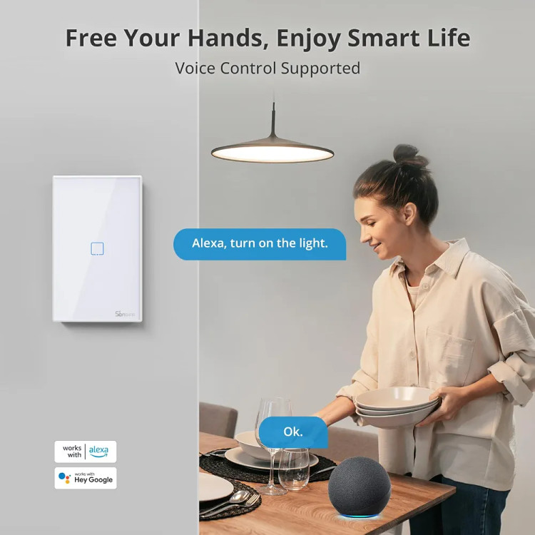 کلید لمسی هوشمند SONOFF TX T2 تک پل Wi-Fi با ریموت RF433 و کنترل صوتی(رنگ مشکی)