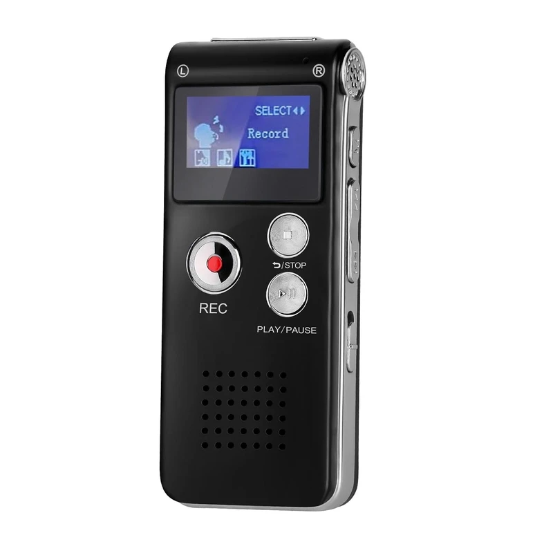 ضبط‌کننده دیجیتالی صدا مدل 32G، با پشتیبانی از Micro SD، قابلیت ضبط مداوم 20 ساعت و فرمت‌های ضبط MP3 و WAV، دارای پورت USB و صفحه‌نمایش 2 اینچی، با پشتیبانی از پخش MP3 و WAV