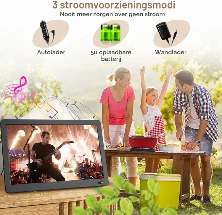 تلویزیون قابلحمل ۱۴ اینچی شارژی Desobry با آنتن، گیرنده دیجیتال DVB-T2 ، نمایشگر LCD با وضوح 1080P، پایه داخلی و ورودیهای HDMI، USB و AV