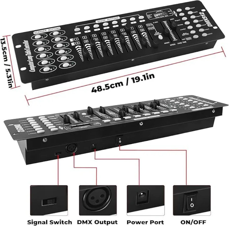 کنترلر DMX مدل Zq12001 برای برنامهریزی و ویرایش افکتهای نورپردازی صحنه، کنسول کنترل نور DMX 512 مخصوص دیجی، مناسب اجراهای موسیقی، مهمانیها، نمایشهای نوری،