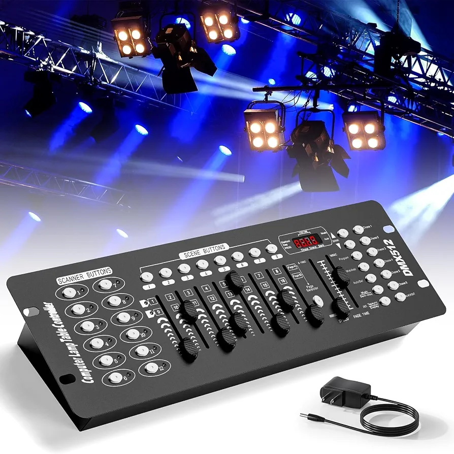کنترلر DMX مدل Zq12001 برای برنامه‌ریزی و ویرایش افکت‌های نورپردازی صحنه، کنسول کنترل نور DMX 512 مخصوص دی‌جی، مناسب اجراهای موسیقی، مهمانی‌ها، نمایش‌های نوری،