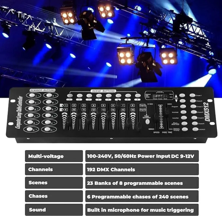 کنترلر DMX مدل Zq12001 برای برنامهریزی و ویرایش افکتهای نورپردازی صحنه، کنسول کنترل نور DMX 512 مخصوص دیجی، مناسب اجراهای موسیقی، مهمانیها، نمایشهای نوری،