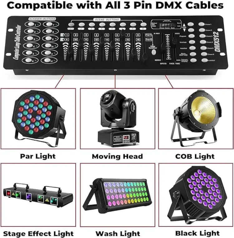 کنترلر DMX مدل Zq12001 برای برنامهریزی و ویرایش افکتهای نورپردازی صحنه، کنسول کنترل نور DMX 512 مخصوص دیجی، مناسب اجراهای موسیقی، مهمانیها، نمایشهای نوری،
