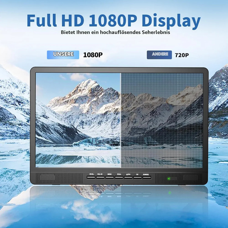 تلویزیون قابلحمل کوچک DESOBRY با صفحهنمایش ۱۸ اینچی، آنتن و گیرنده دیجیتال Freeview DVB-T2، باتری قابلشارژ ۶۰۰۰ میلیآمپرساعت و پایه، مناسب کمپینگ و فضای باز، اتاق خواب و آشپزخانه.