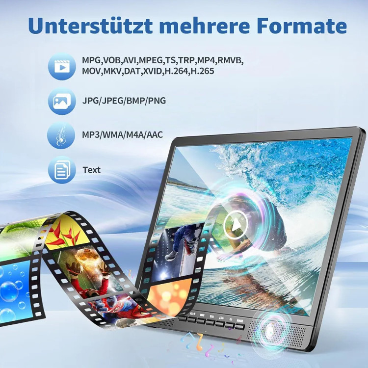 تلویزیون قابلحمل کوچک DESOBRY با صفحهنمایش ۱۸ اینچی، آنتن و گیرنده دیجیتال Freeview DVB-T2، باتری قابلشارژ ۶۰۰۰ میلیآمپرساعت و پایه، مناسب کمپینگ و فضای باز، اتاق خواب و آشپزخانه.